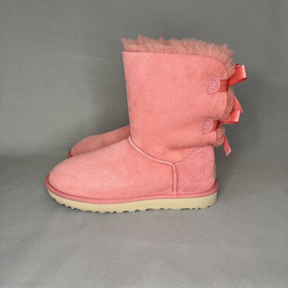 Women's Ugg Boots Size 7 Pink Bailey Bow Suede Wool Coquette Sold Out 1016225 - Picture 9 of 14
